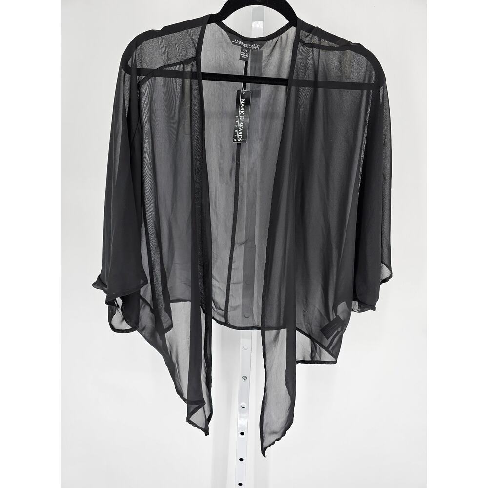 Mark Edwards Studio Womens Sz S Black Sheer Open Front Shrug Sweater NEW